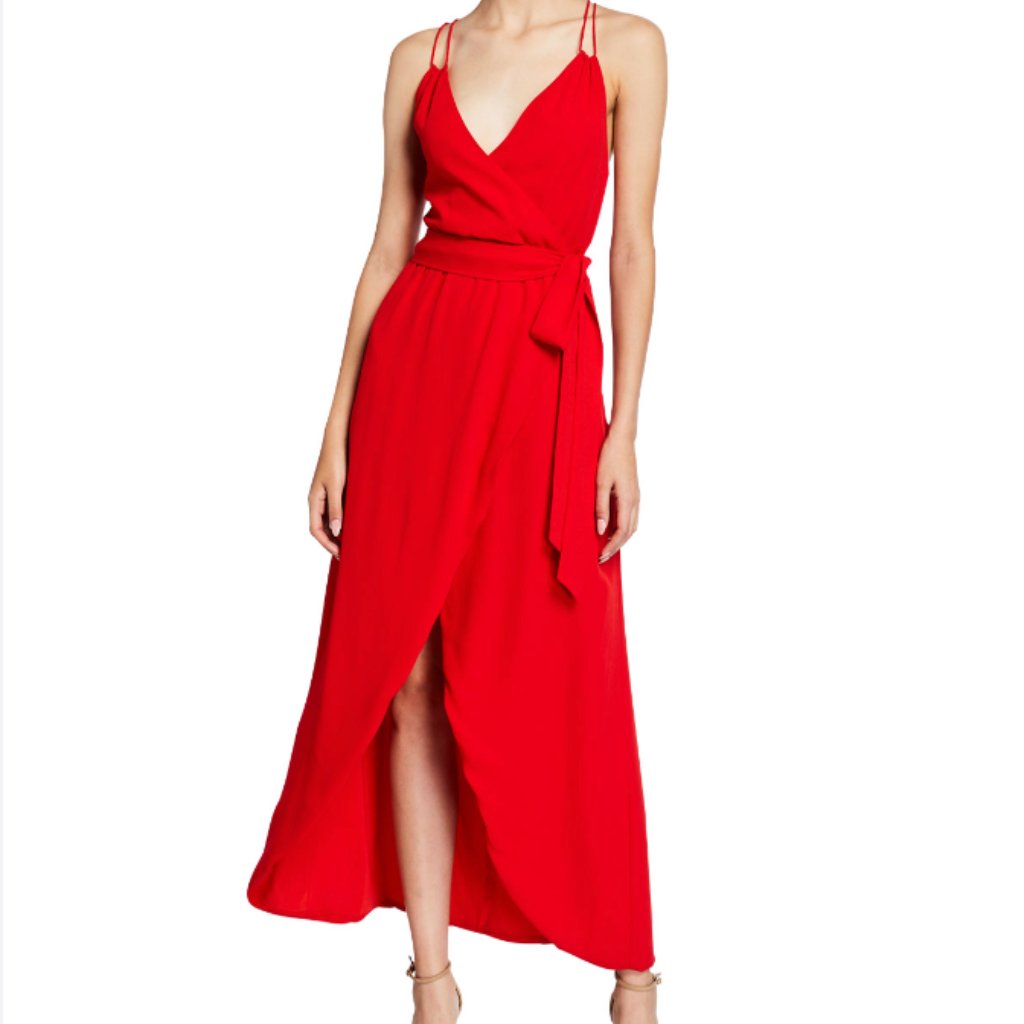 Alice + Olivia Susana Multi-Strap Mock-Wrap Midi Dress - Size 6 - Cherry Red